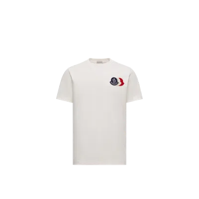 Moncler Ivory Cotton Tricolour Logo T-shirt In Neutral