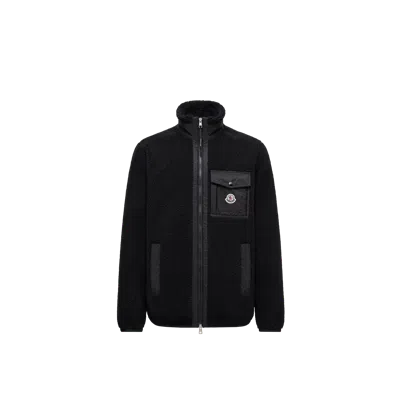 Moncler Teddy-effect Fleece Sweatshirt With Zip And Pocket In Black