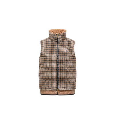 Moncler Touvet Check Down Puffer Vest In Brown