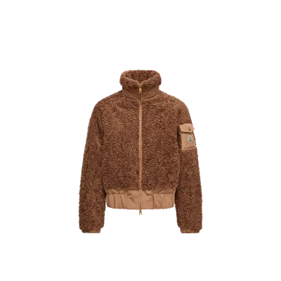 Moncler Coligny Shell-trimmed Fleece Down Jacket In Brown