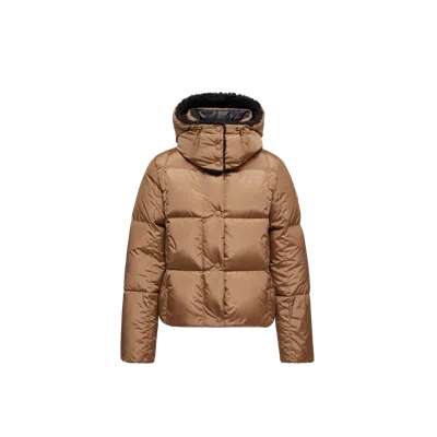 Moncler Piumino Corto Castelnou Con Cappuccio In Pile E Trapuntatura A Quadri In Brown