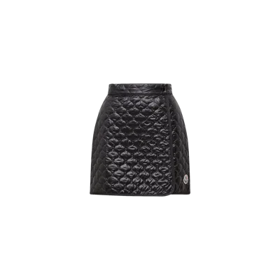 Moncler Quilted Black Skirt With Glossy Finish And Wrap Style