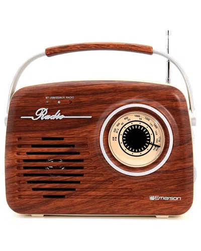 Emerson Portable Retro Radio With Built-in Rechargeable Battery In Brown