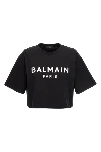 Balmain Cropped T-shirt With Print In Black