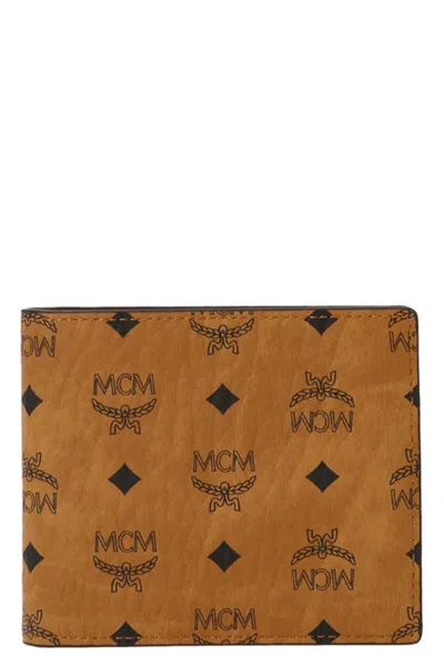 Mcm Printed Half-fold Wallet In Brown