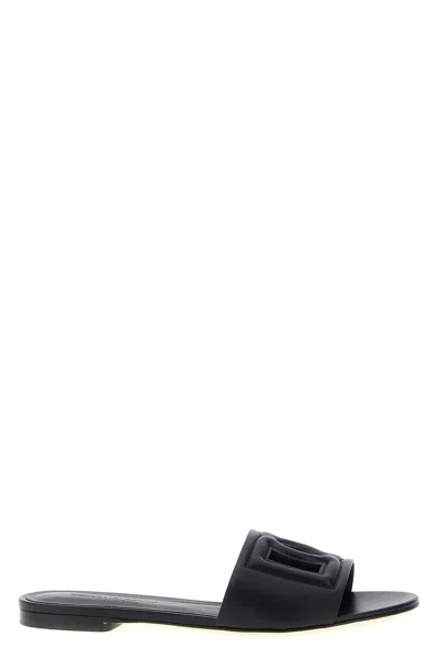 Dolce & Gabbana Dolce&gabbana Women Dg Logo Rubber Beachwear Sliders In Black