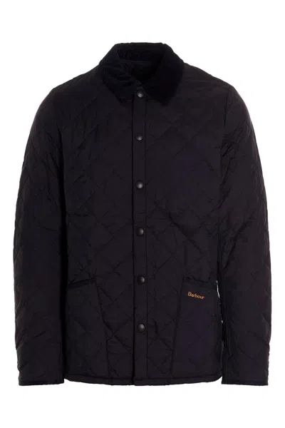 Barbour Heritage Liddesdale Blue Jacket With Classic Corduroy Collar And Logo Lettering On The Front In Tech In Blue