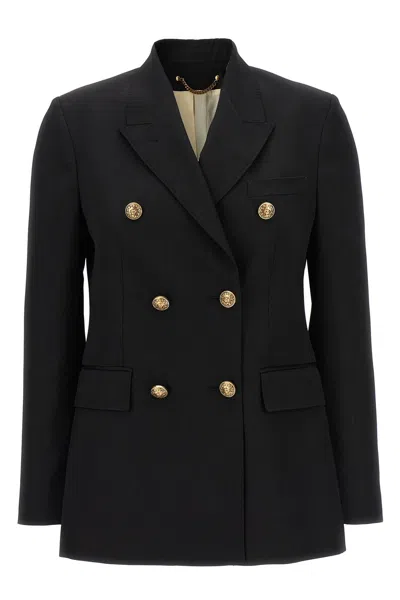 Golden Goose Dark Blue Double-breasted Blazer With Gold Buttons In Black