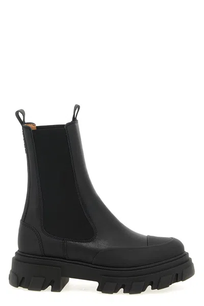 Ganni Black Leather Chelsea Boots In Black