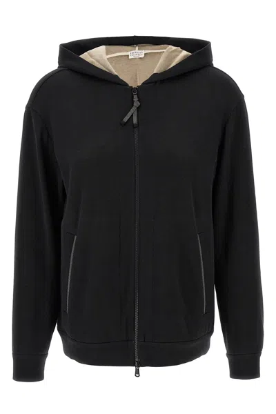 Brunello Cucinelli Women's Cotton-silk Sweatshirt Topwear With Jewellery In Black