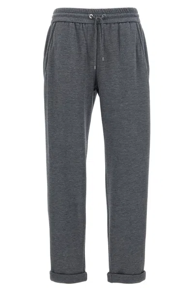Brunello Cucinelli Joggers Elastic Waistband Rolled Cuffs In Gray