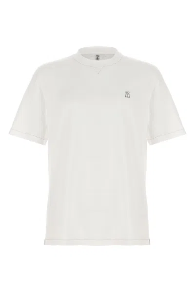 Brunello Cucinelli Men Cotton Jersey Crew-neck T-shirt With Logo And Faux-layering In White