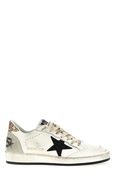 Golden Goose Ballstar Leather Upper And Toe Glitter Star And Heel Suede Spur Shoes In White
