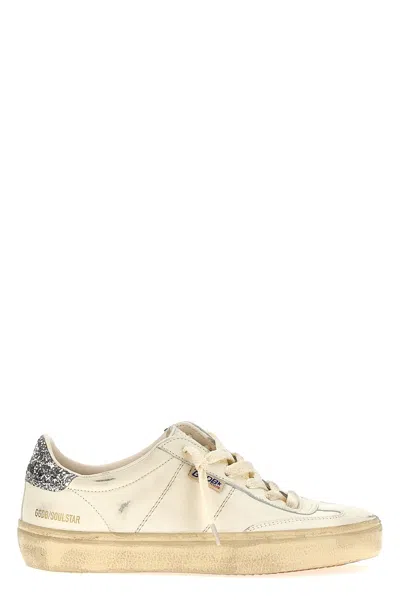 Golden Goose Soul Star Distressed Leather Sneakers With Glittered Heel Tab Shoes In White
