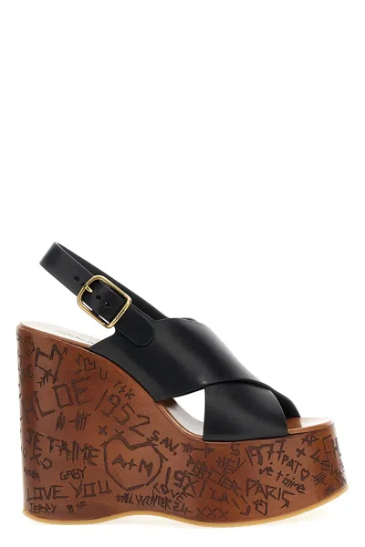 Chloé 130mm Maxime Leather Wedges In Black