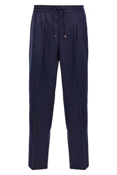 Brunello Cucinelli Men Front Pleat Pants In Blue