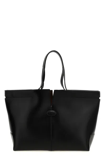 Tod's Di Bag Folio Leather Shopping Bag In Black