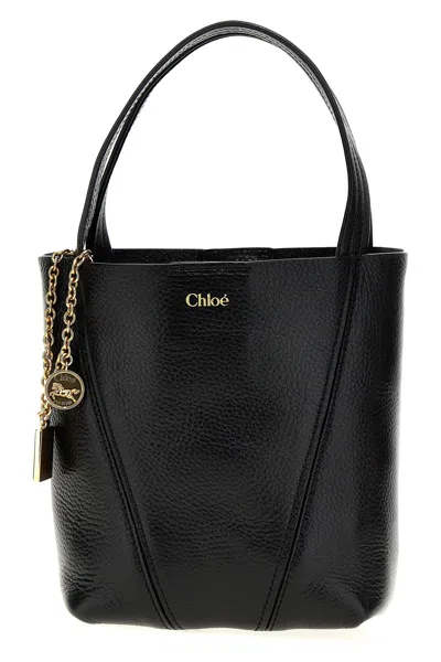 Chloé Chloè Spin Small Leather Tote Bag In Black