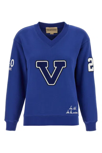 Valentino Blue Cotton "v" College Sweatshirt In Blue