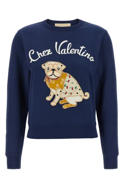 Valentino Dog Design Cotton Sweatshirt In Blue