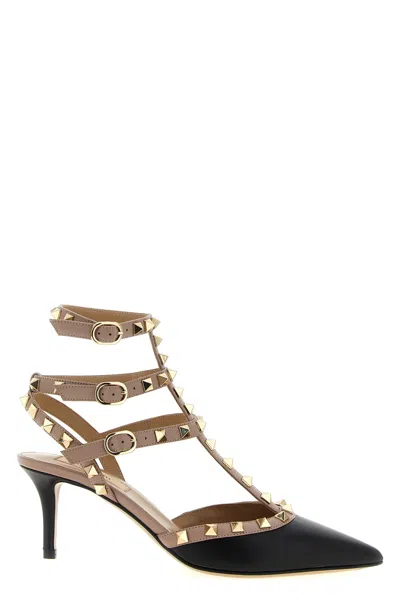 Valentino Garavani Valentino Rockstud Caged 65 Patent Ankle Strap Pump In Animal Print
