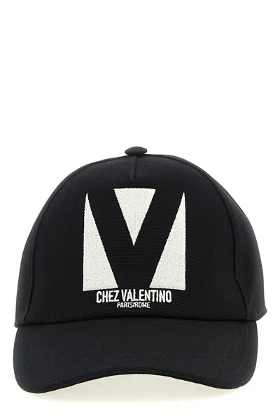 Valentino Garavani Cotton Baseball Cap With Embroidery And Curved Brim In Black
