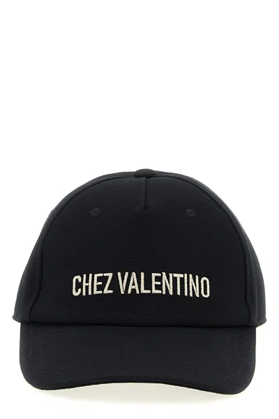 Valentino Garavani Chez Valentino Cotton Baseball Cap With Embroidery In Black