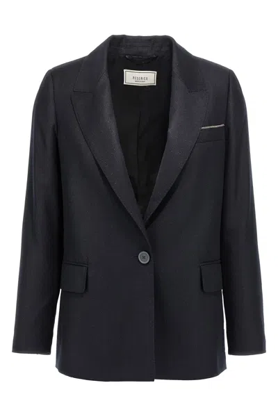 Peserico Shiny Blazer With Lapel And Pockets In Black