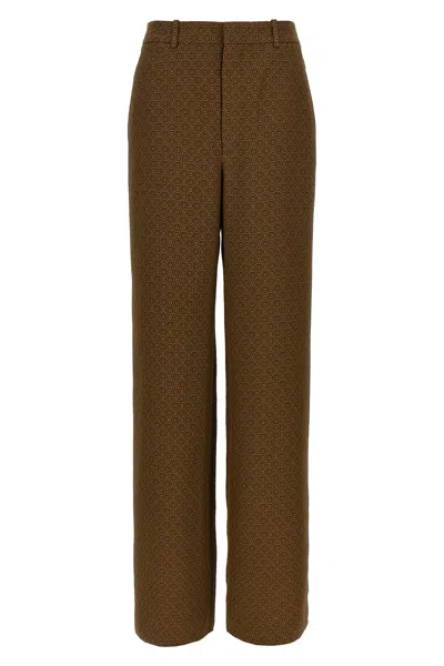 Saint Laurent Twill Pants Featuring All-over Pattern In Brown