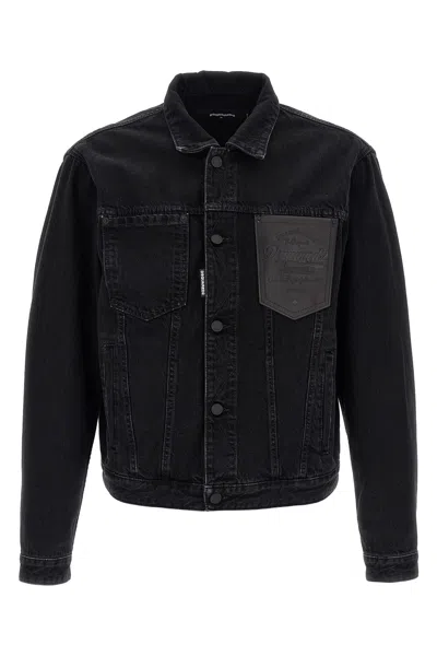 Dsquared2 Black Jacket With Classic Collar And Embossed Logo On The Front In Black