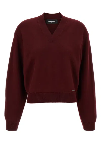 Dsquared2 Short V-neck Sweater Long Sleeves In Red
