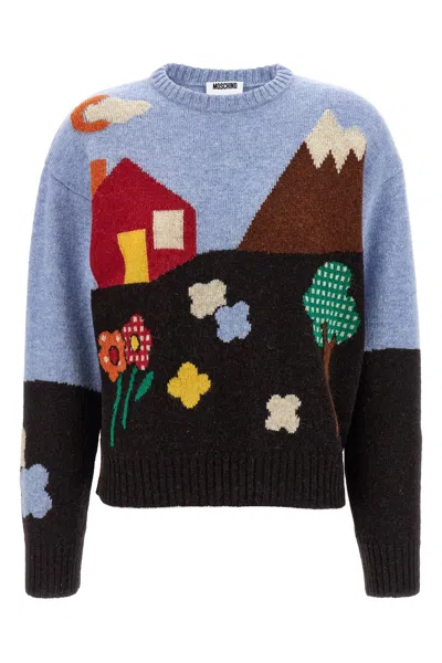 Moschino Couture Virgin Wool Crew-neck Sweater In Blue