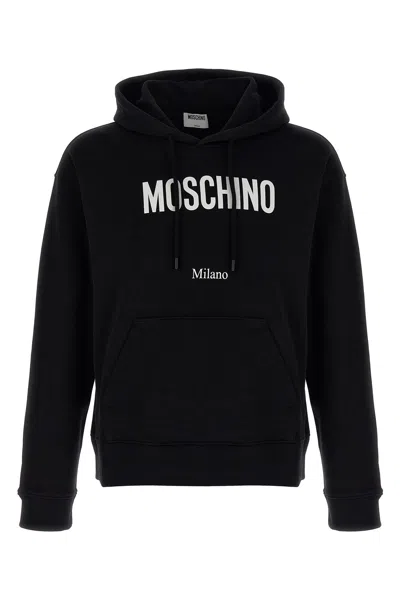 Moschino Cotton Hoodie With Drawstrings And Kangaroo Pocket In Black