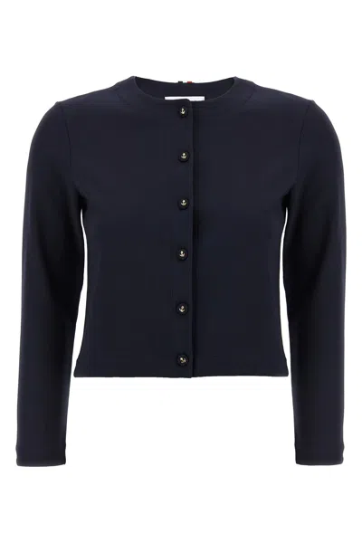 Thom Browne 'anchor' Crew Neck Cardigan In Blue