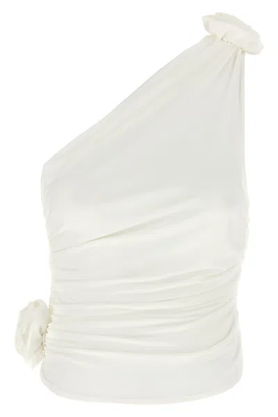 Magda Butrym One-shoulder Top With 3d Floral Applications In Neutral
