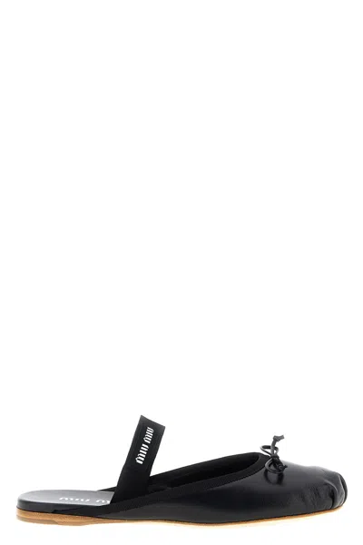 Miu Miu Leather Mary Jane Ballerina Mules In Black