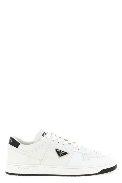 Prada White Calf Leather Bos Taurus Low Top Sneakers In White