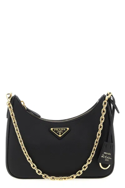 Prada Borsa A Spalla Re-edition 2005 In Pelle Nera Donna In Black