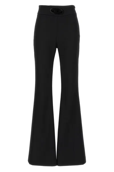 Diesel 'p-erseus' Black Flared Pants With Oval D Logo Plaque On The Front In Wool Blend Woman