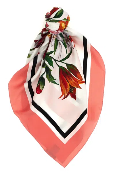Dolce & Gabbana Square Shape Floral Print Scarf With Rolled Edges In Multi