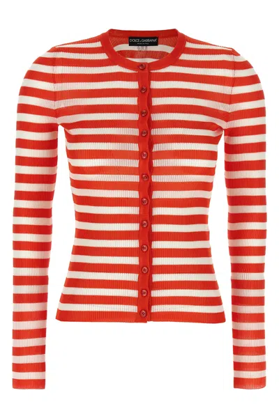 Dolce & Gabbana Striped Viscose Cardigan In Orange
