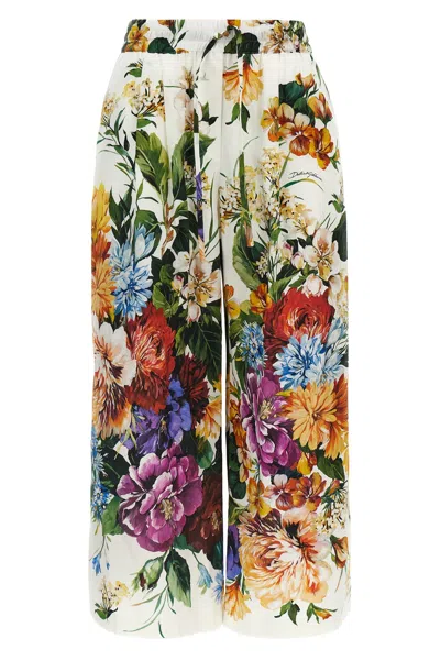 Dolce & Gabbana Flower Bouquet-print Poplin Trousers In Multi