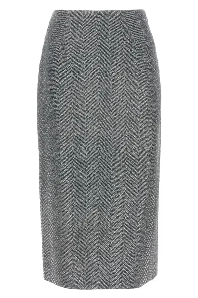 Ermanno Scervino Embellished High Waist Chevron Skirt In Gray