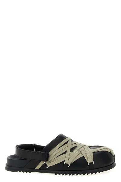 Rick Owens Crisscross Black Leather Sandals With Ankle Strap In Black
