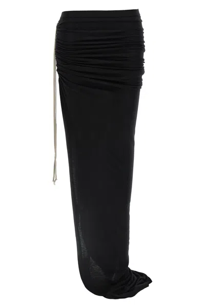 Rick Owens Draped Drawstring Maxi Ruched Side Slit In Black