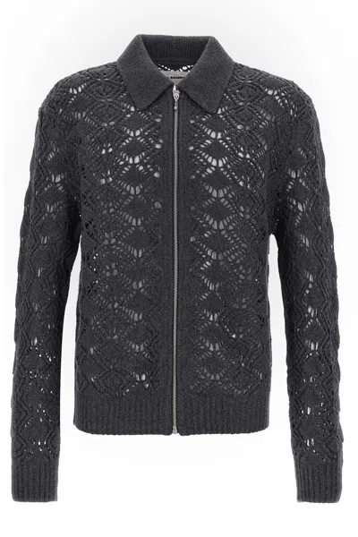 Jil Sander Collared Wool Cardigan With Textured Knit In Black