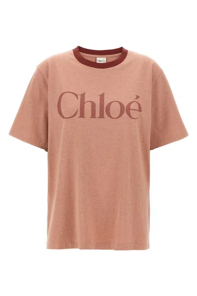 Chloé Pink Cotton T-shirt With Logo In Pink