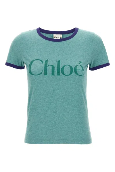 Chloé Fitted Logo T-shirt In Cotton-mix Jersey In Green