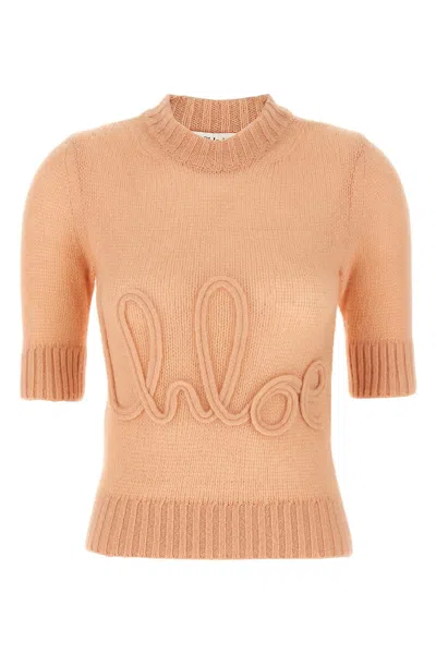 Chloé Logo Embroidery Sweater Sweaters And Cardigans Pink In Orange
