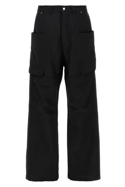 Rick Owens Stefan Flared Grain De Poudre Wool Cargo Trousers In Black